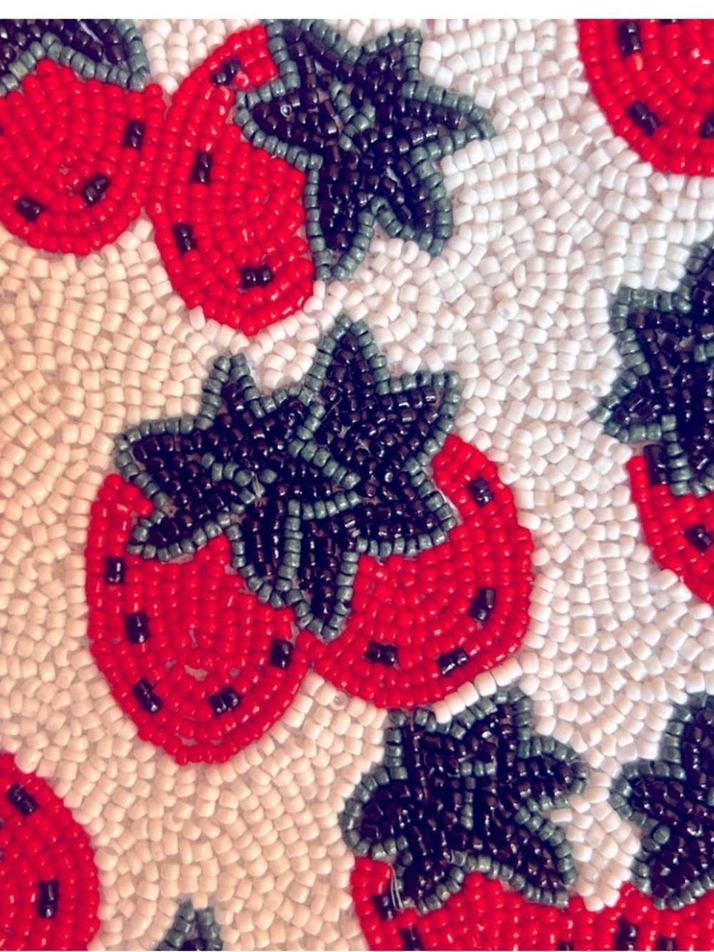 Sol & Mer Strawberry Beaded Tote Bag with Bamboo Handles and Crossbody Strap